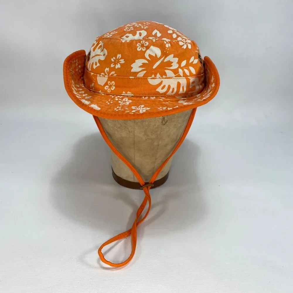 Dorfman Pacific Kindercaps Bucket Hat Cap 4-6X Orange White Leaves Snap Sides
